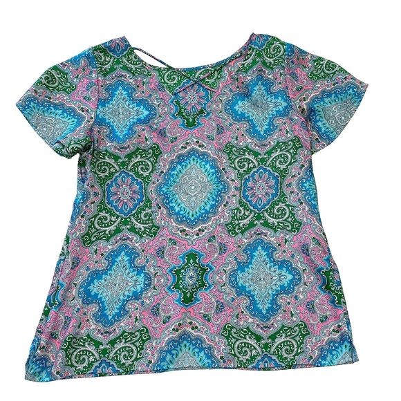 Talbots Top Womens Petite Small Paisley Lightweight Cross Back Colorful Blouse - Picture 2 of 8